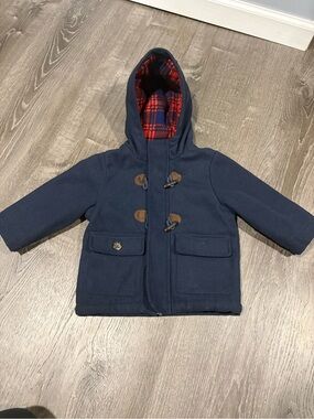 Carters Pea Coat 24 months Navy Blue Hooded Jacket Zip Close Toggle Buttons
